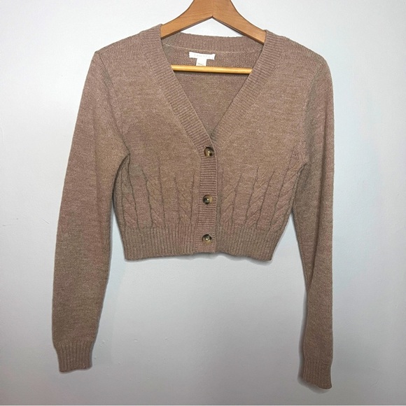 Full Tilt Tan Cropped Knit Long Sleeve Cardigan Size Small EUC - Picture 1 of 5